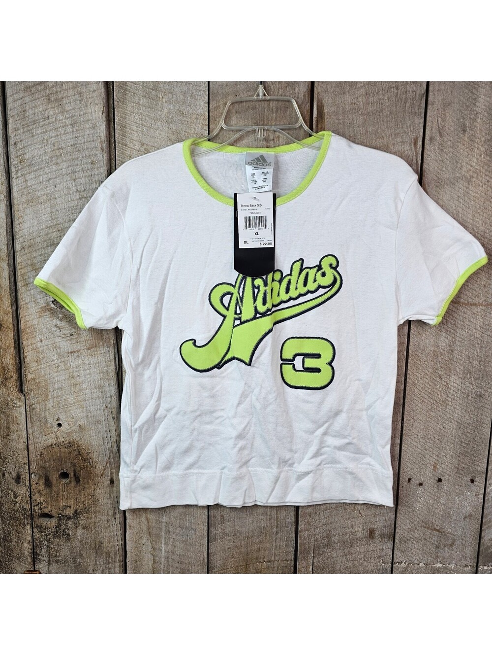 Adidas Women's XL Throw Back S/S White Lime Green Short Sleeve Activewear Top